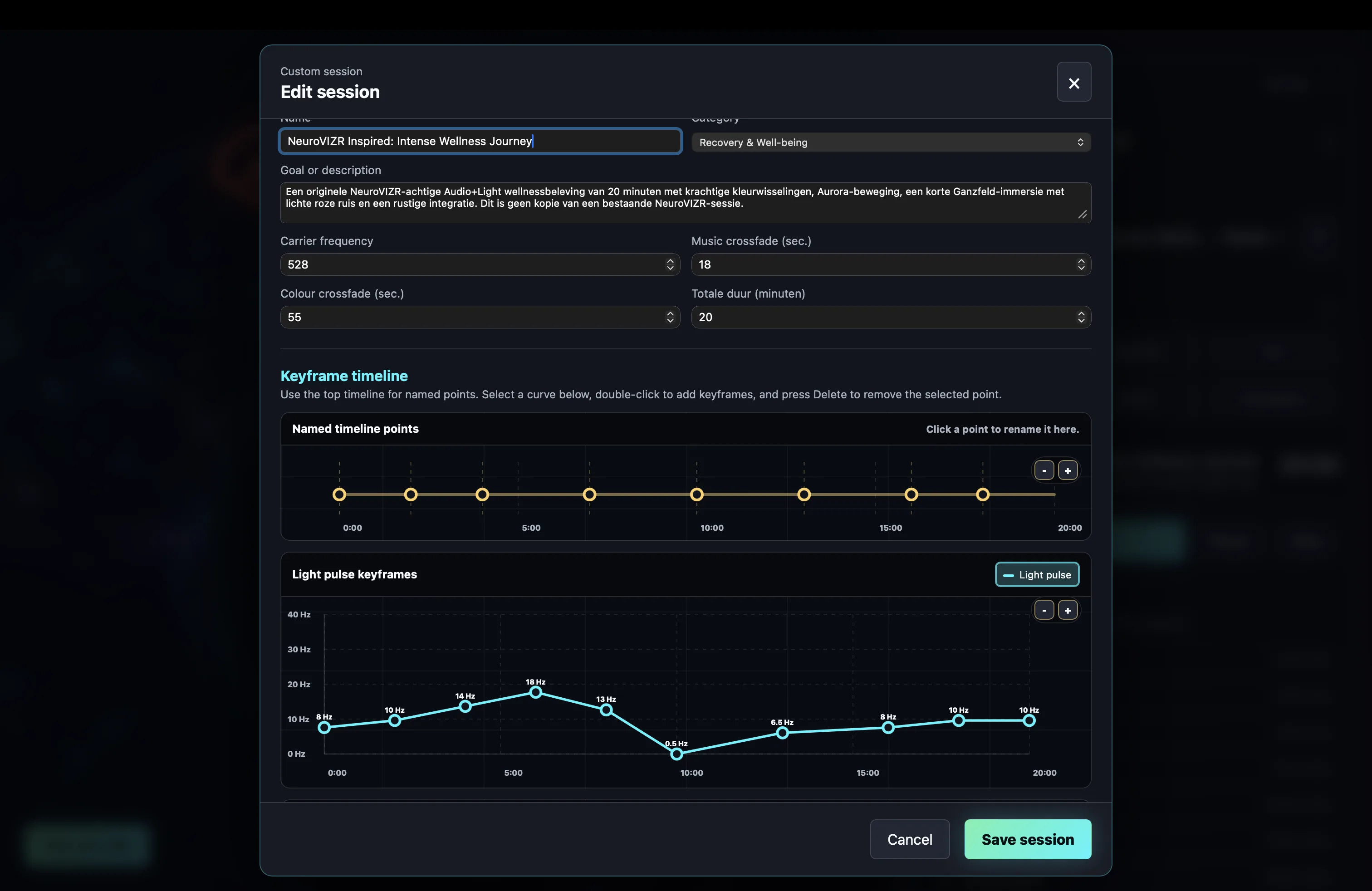 NeuroSync Pro Neural State Studio™ overview with timeline curves and session controls